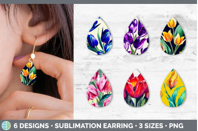 Tulips Teardrop Earring | Sublimation Designs Bundle