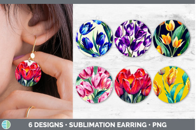 Tulips Round Earring | Sublimation Designs Bundle