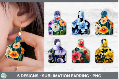 Anemones Cow Tag Earring | Sublimation Cattle Ear Tag