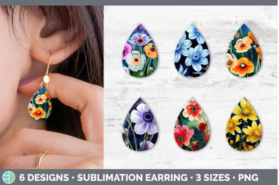 Anemones Teardrop Earring | Sublimation Designs Bundle