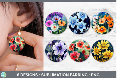 Anemones Round Earring | Sublimation Designs Bundle