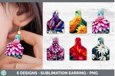 Dahlias Cow Tag Earring | Sublimation Cattle Ear Tag