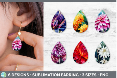 Dahlias Teardrop Earring | Sublimation Designs Bundle