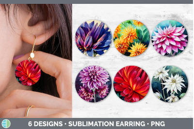 Dahlias Round Earring | Sublimation Designs Bundle