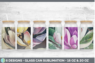 Magnolias Glass Can | Sublimation Beer Mason Jar