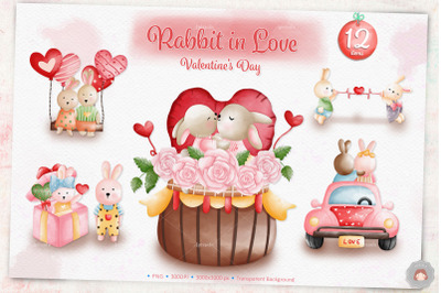 Watercolor Rabbit in Love Valentine day | Easter Bunny
