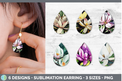 Magnolias Teardrop Earring | Sublimation Designs Bundle