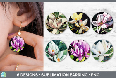 Magnolias Round Earring | Sublimation Designs Bundle