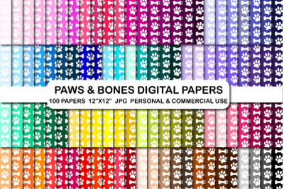 Paws and Bones Background Digital Papers Scrapbooking Paper
