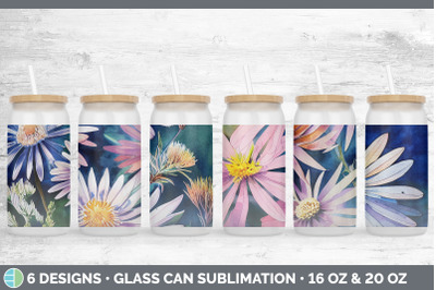 Asters Glass Can | Sublimation Beer Mason Jar