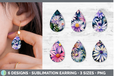 Asters Teardrop Earring | Sublimation Designs Bundle