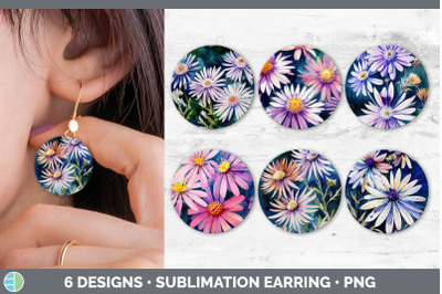 Asters Round Earring | Sublimation Designs Bundle