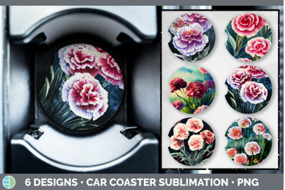 Carnations Car Coaster | Sublimation Designs Bundle