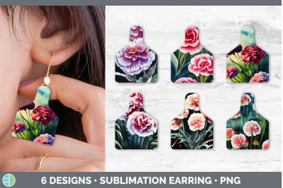 Carnations Cow Tag Earring | Sublimation Cattle Ear Tag