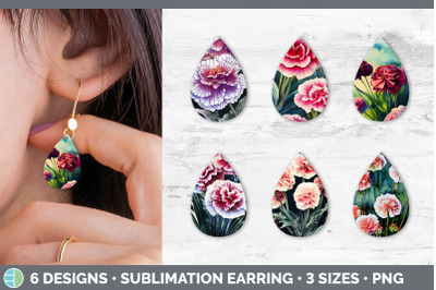 Carnations Teardrop Earring | Sublimation Designs Bundle