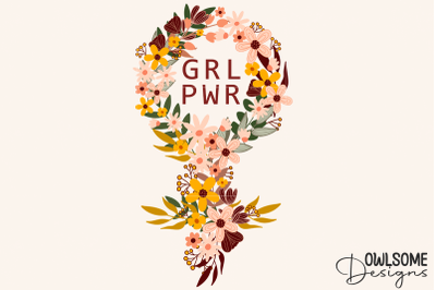 Feminist Girl Power Floral Symbol PNG