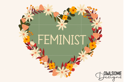 Feminist Heart With Florals PNG Design