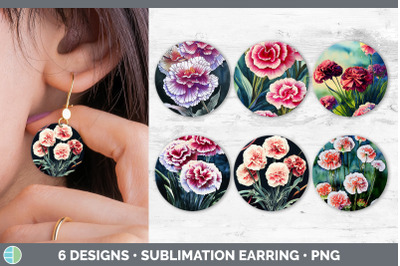 Carnations Round Earring | Sublimation Designs Bundle