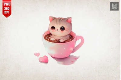 Cute Cat In Coffee Cup Clipart