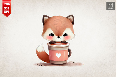Cute Fox Loves Coffee Clipart