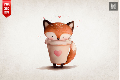 Cute Fox Loves Coffee Clipart 2