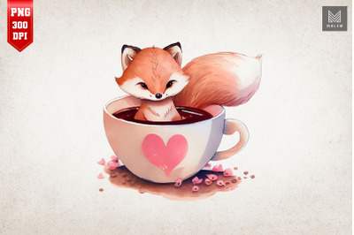 Cute Fox Loves Coffee Clipart 3