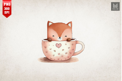 Cute Fox Loves Coffee Clipart 4