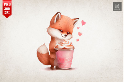 Cute Fox Loves Coffee Clipart 5