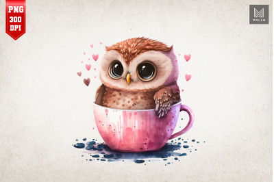 Cute Owl In Coffee Cup Clipart