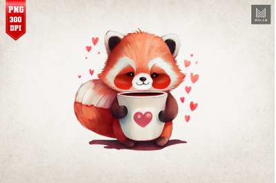Cute Red Panda Loves Coffee Clipart