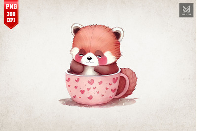 Cute Red Panda In Coffee Cup Clipart