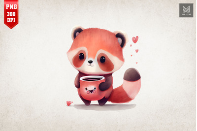 Cute Red Panda Loves Coffee Clipart 2