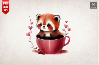 Cute Red Panda In Coffee Cup Clipart 2