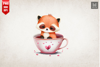 Cute Red Panda In Coffee Cup Clipart 3