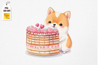 Cute Shiba Inu Loves Cake Clipart 2