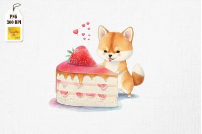 Cute Shiba Inu Loves Cake Clipart 3