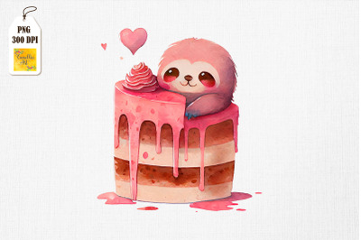 Cute Sloth Loves Cake Clipart 2