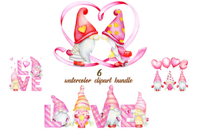Valentine&amp;&23;039;s Day Gnomes Watercolor PNG. Valentine Gnomes Sublimation Bu