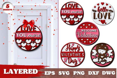 Valentines Day Door Hanger Multilayered Laser Cut File