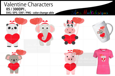 Valentine cute cartoon characters