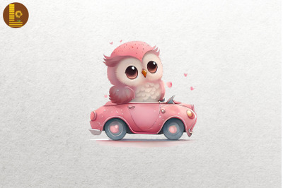 Cute Owl Loves Convertibles Clipart 2