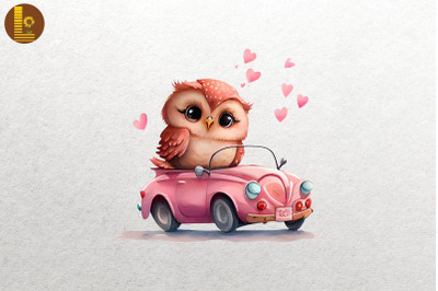 Cute Owl Loves Convertibles Clipart 3