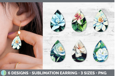 Gardenias Teardrop Earring | Sublimation Designs Bundle