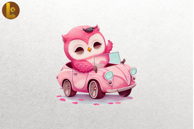 Cute Owl Loves Convertibles Clipart 4