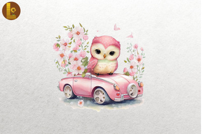 Cute Owl Loves Convertibles Clipart 5