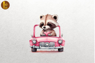 Cute Racoon Loves Convertibles Clipart