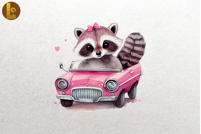 Cute Racoon Loves Convertibles Clipart 2