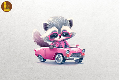 Cute Racoon Loves Convertibles Clipart 4