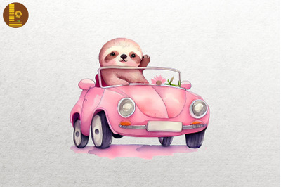 Cute Sloth Loves Convertibles Clipart 2