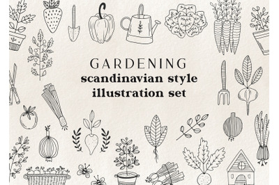 Gardening clip art - modern scandinavian illustrations